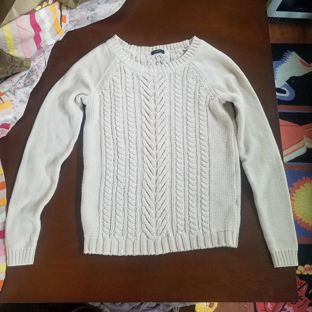 J. Crew Cream-colored Cable Knit Sweater Size S